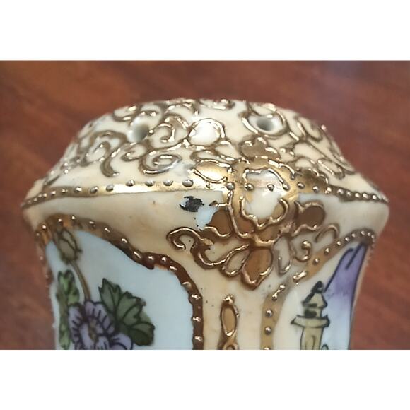 Antique Hand Painted Nippon Hat Pin Holder Japanese Gold Moriage Ornate Asian - Picture 9 of 9